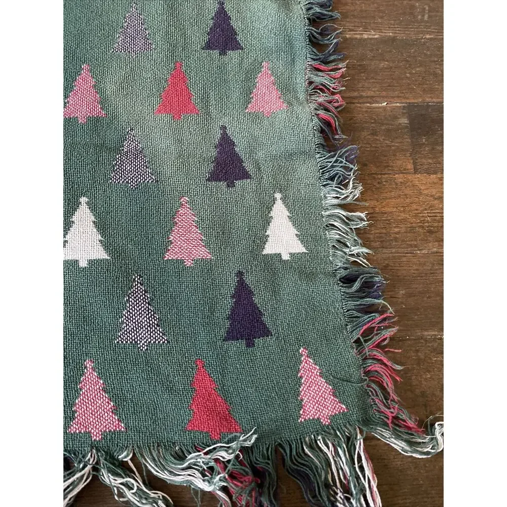 Afghan Knitted Throw Blanket 50X60 Trees Holiday Xmas Christmas Reversible Read!